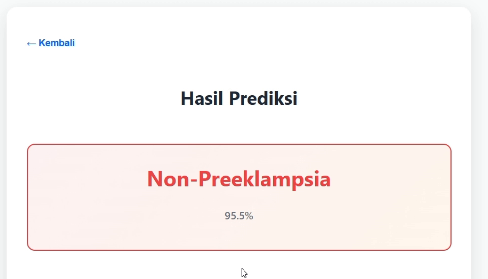 Hasil prediksi aplikasi riset preeklampsia